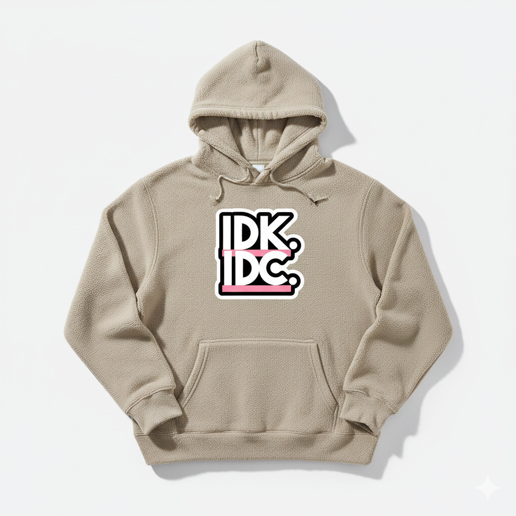 IDK. IDC.” Hoodie – Premium Fleece | Minimal Streetwear | Beige