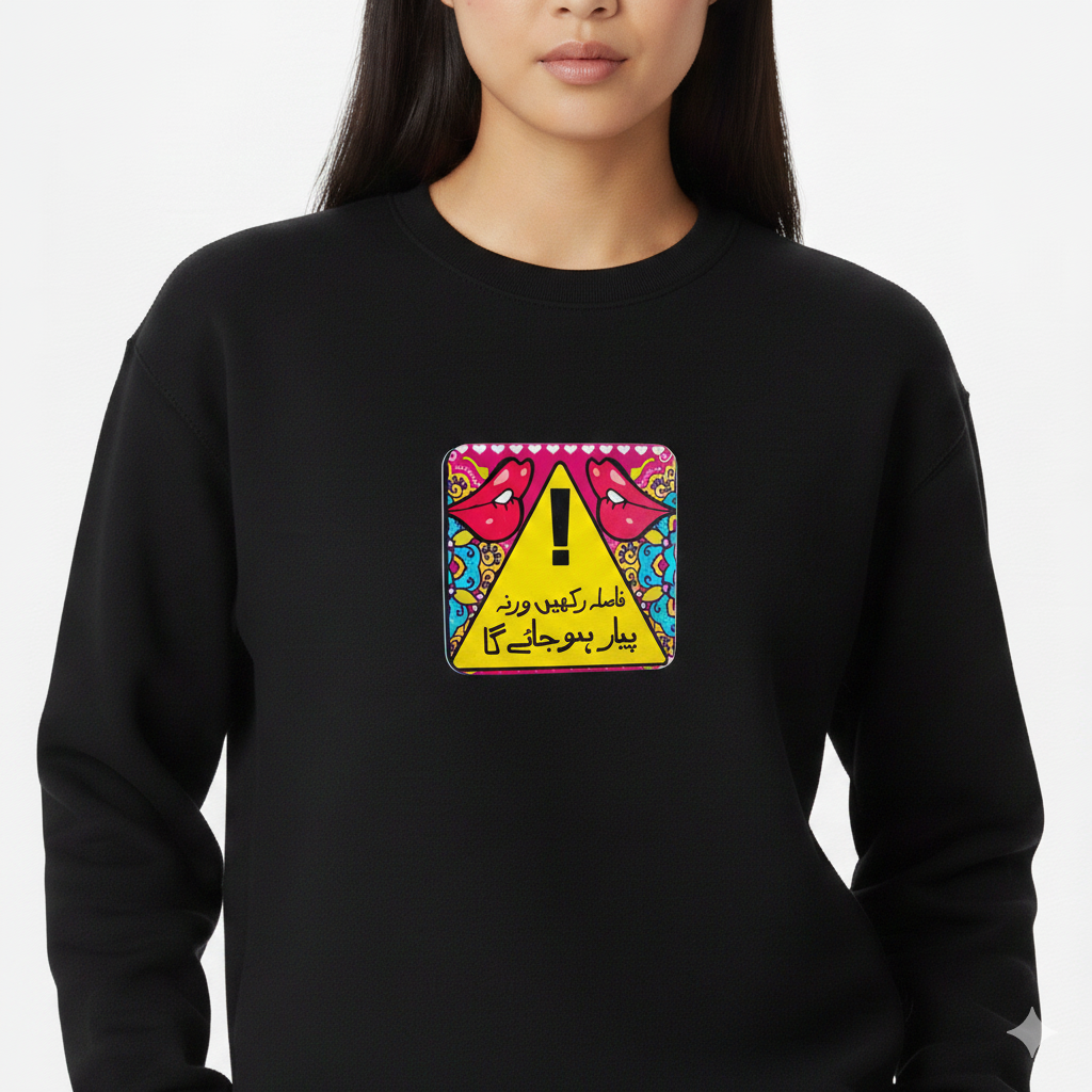 Urdu Warning Graphic Sweatshirt – Premium Black Fleece