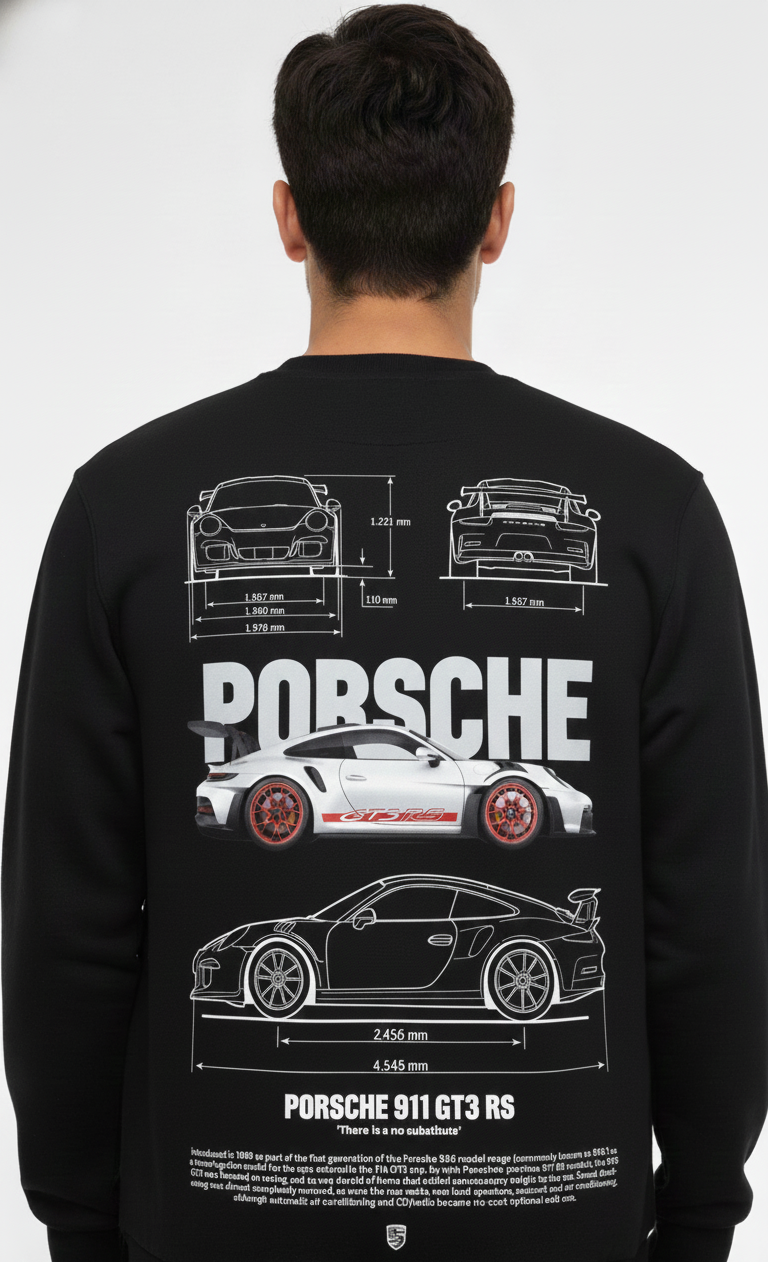 Porsche 911 GT3 RS Blueprint Sweatshirt – Limited Edition Automotive Hoodie